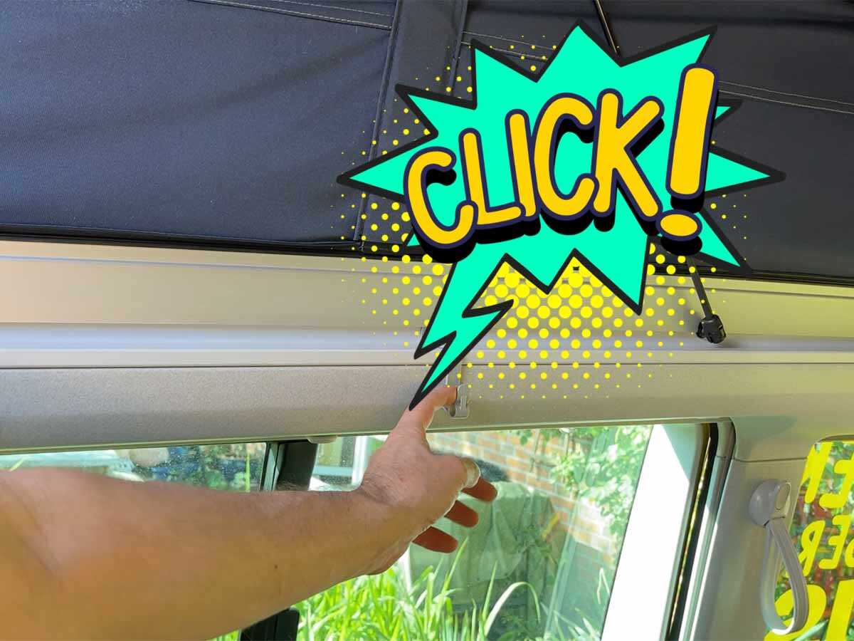 Einfach Einklicken. Fest. Der Busstoff® Calihaken ABHÄNG.