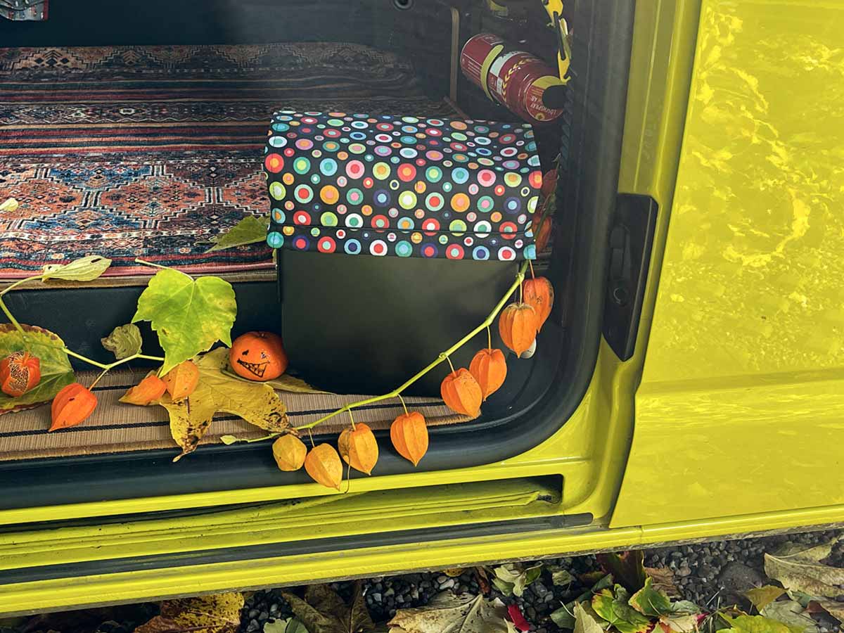 BUSBOX-Deckel mit Hippie-Motivdruck BUSBOX-Deckel mit Hippie-Motivdruck